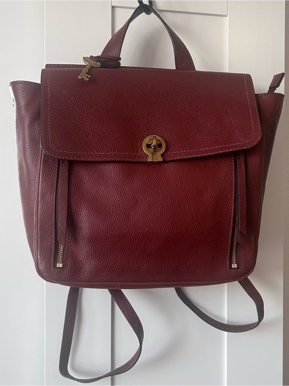 Fossil red leather backpack bag